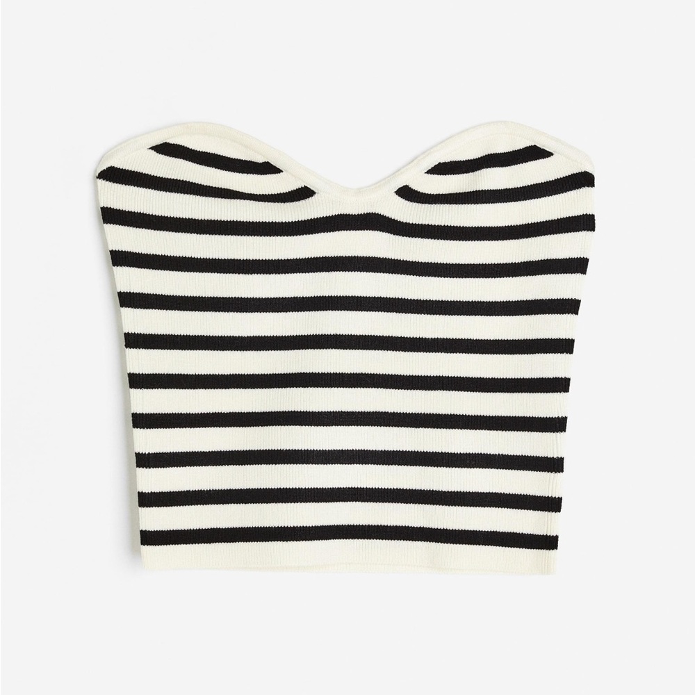 Black & White Strapless Tube Top with Sweetheart Neckline
